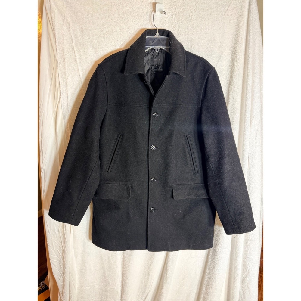 J.Crew Mens University Jacket Black Wool Thinsulate Car Coat Medium 17336 FA13